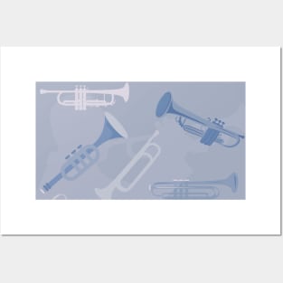 Blue and Gray Trumpet Camo Posters and Art